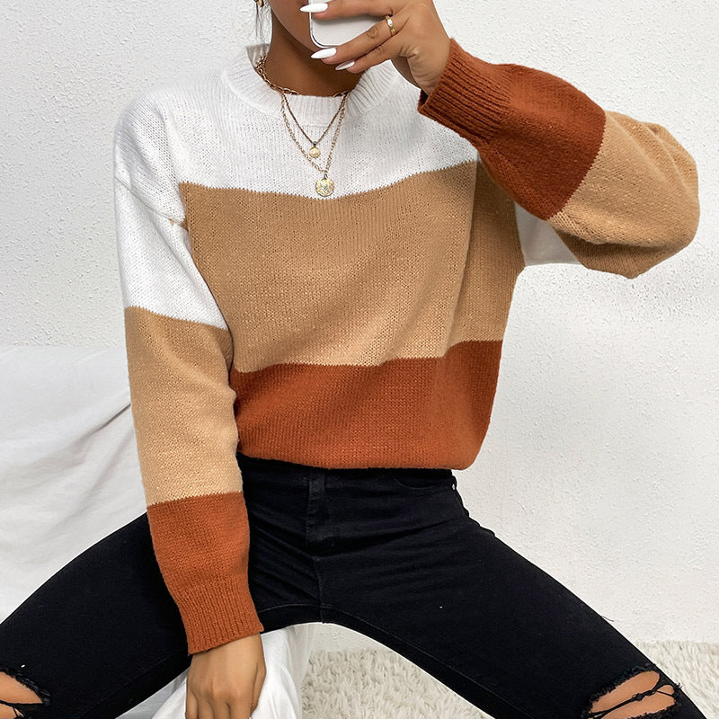 New Autumn Casual Women's Loose Color Long-Sleeved Pullover Sweater