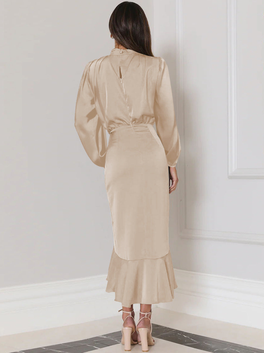 Fishtail Dress High-Grade Satin Long-Sleeved Loose Dress Temperament Elegant Women's Evening Dress
