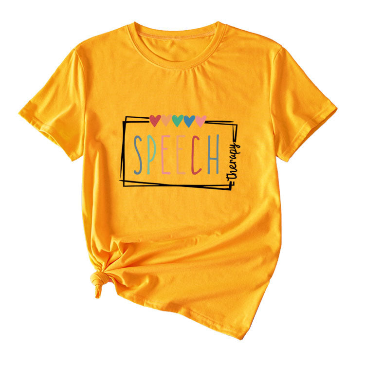 Women's Casual Crew-Neck T-Shirt Speech Therapy Loose Short Sleeves