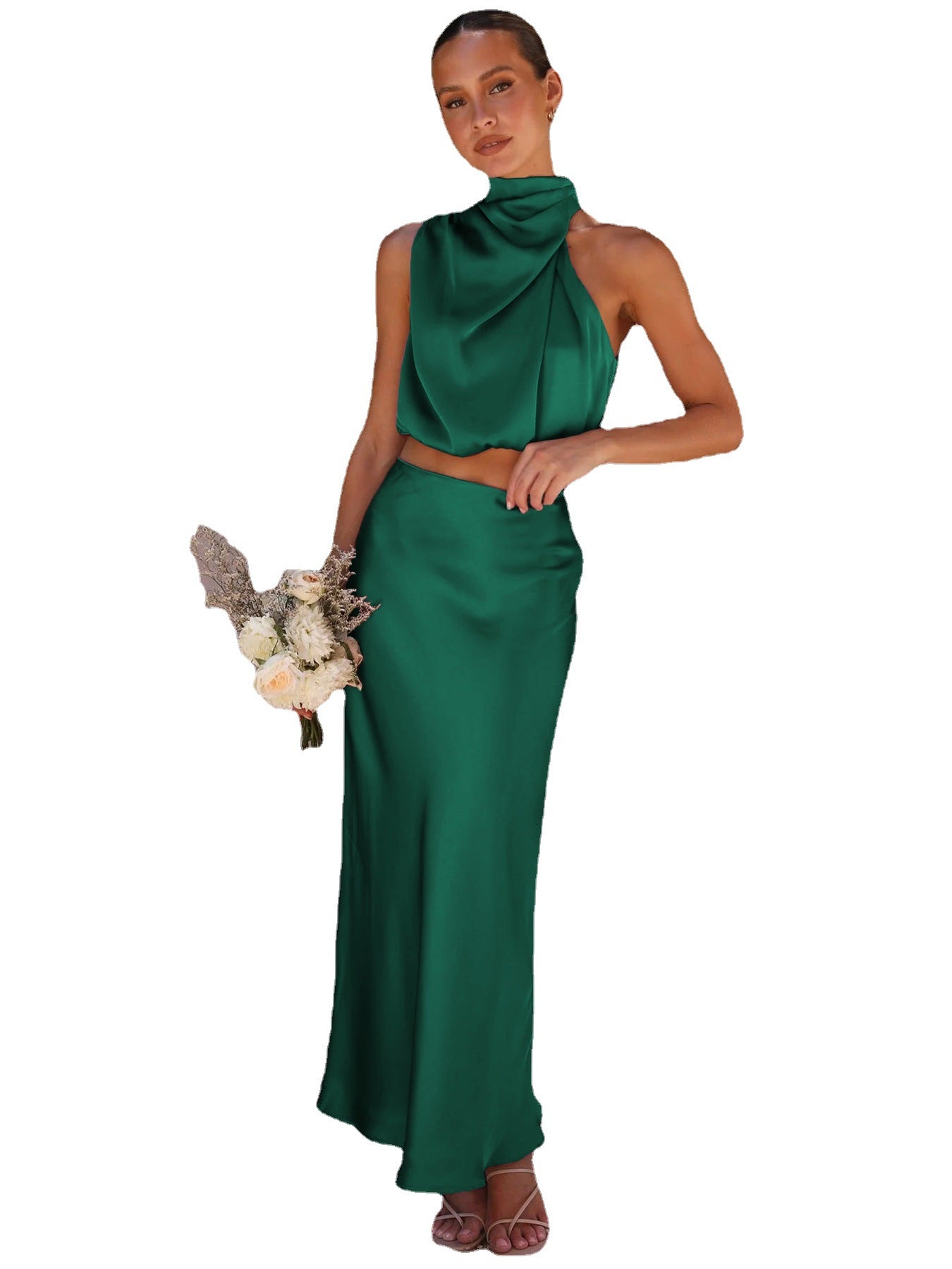 Summer Women's New Sexy Bib Top Hanging Half Skirt Casual Fashion Suit Evening Dress