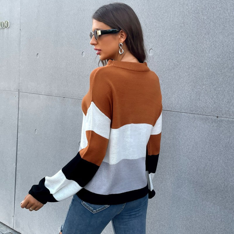 Casual Fashion Women's Crew-Neck Long Sleeve Color Sweater Female Autumn And Winter