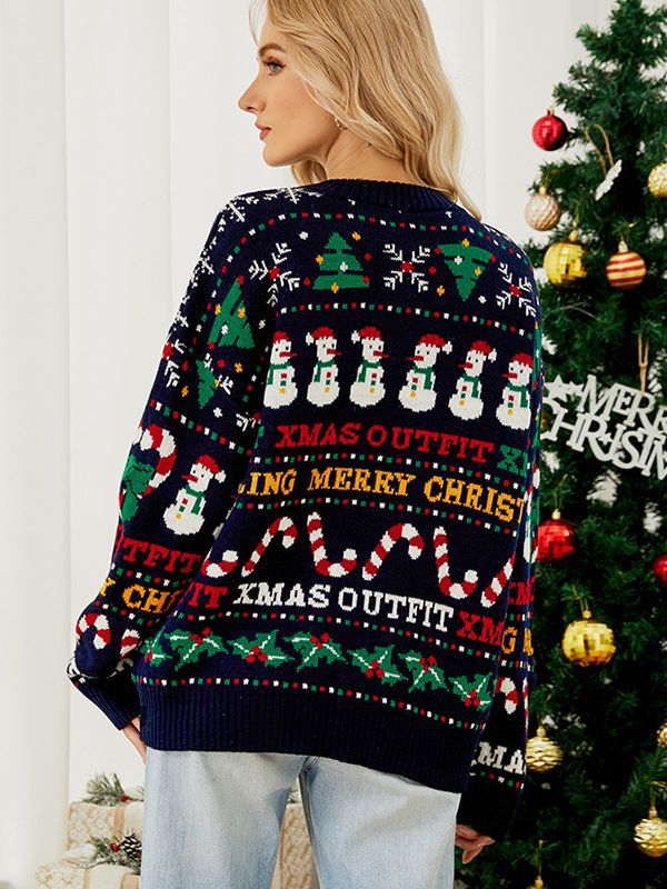 Loose Knitwear Autumn And Winter Christmas Tree Round Neck Sweater Snow Man Sequin Christmas Sweater