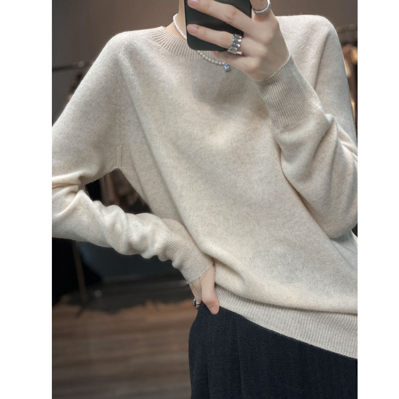 100% Wool Sweater Loose Crewneck Women's Pullover Fall New Cashmere Sweater Base Sweater