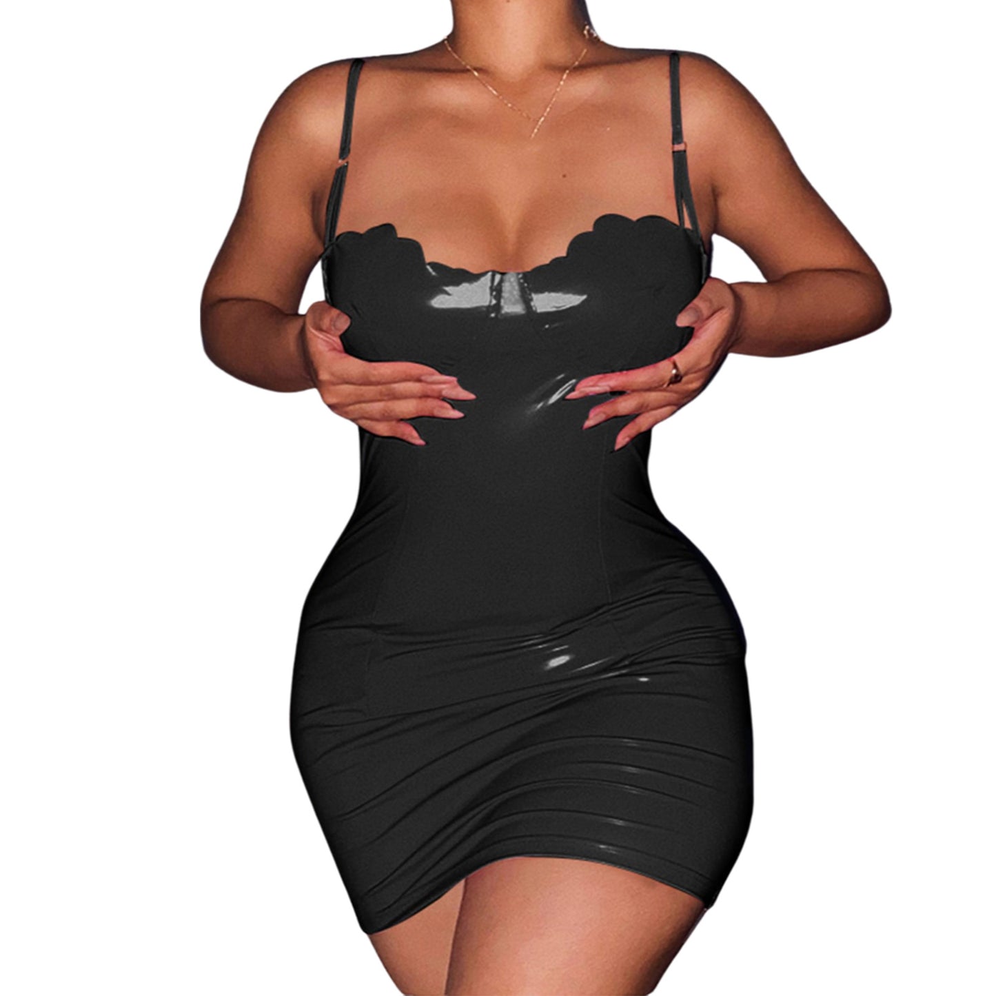 Pink Square Collar Short Bag Buttock Leather Skirt Female Spring Women's Sexy Halter Dress