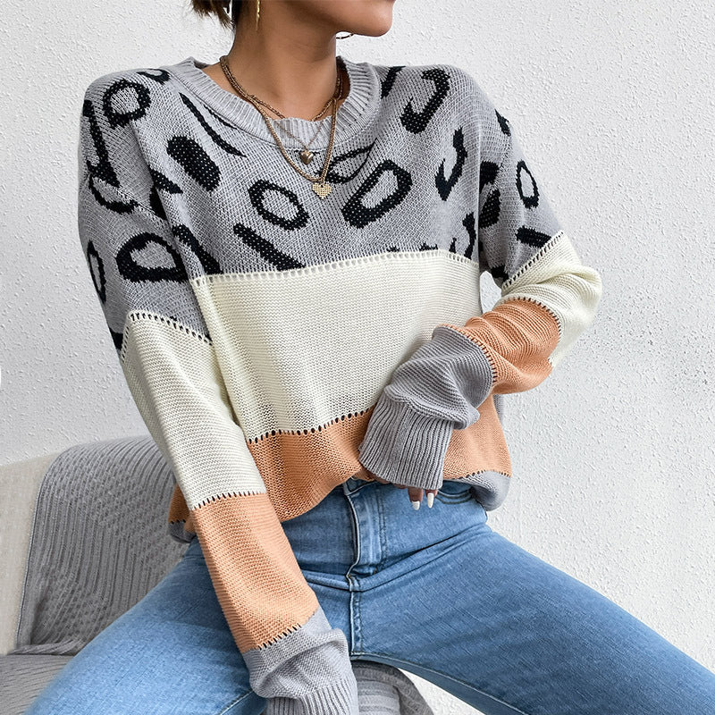 Chic Autumn and Winter Leopard Print Knit Sweater for Women