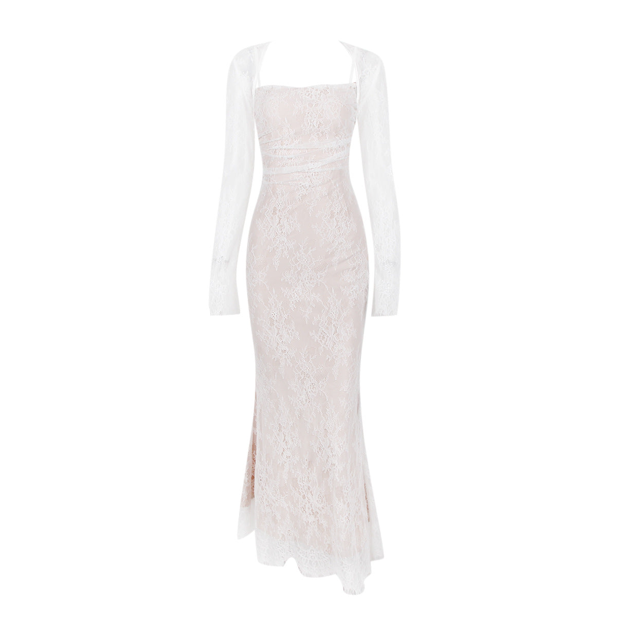 Women's Fall New Lace Shawl Suspender Long Dress Two-Piece Temperament Long-Sleeved Dress Fishtail Skirt