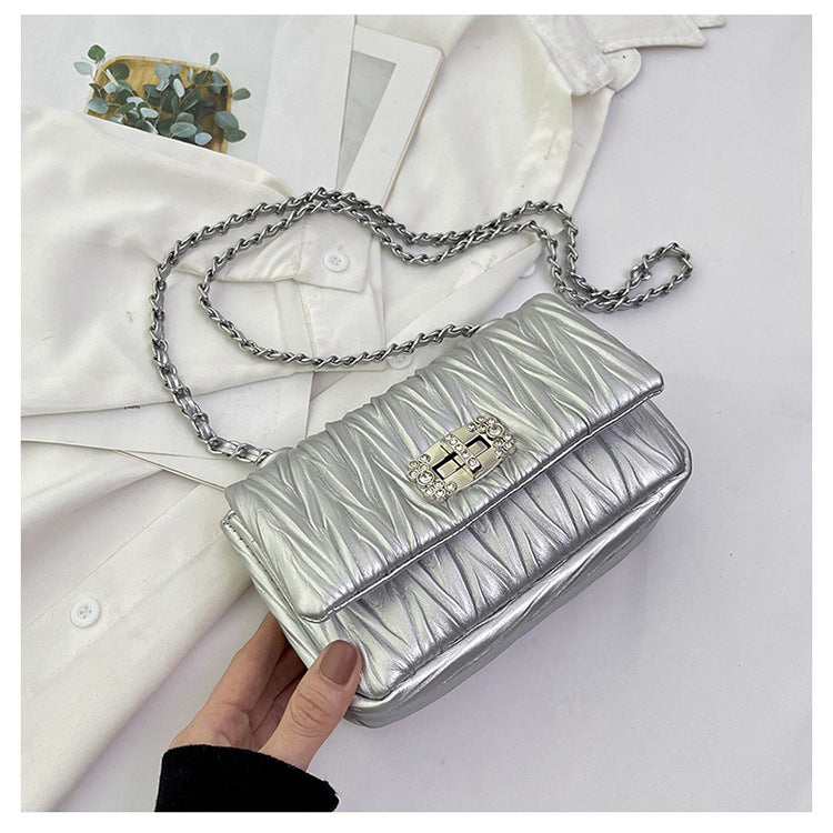 Niche High-Grade Folding Small Square Bag New Chain Underarm Bag Single Shoulder Hand Crossbody Bag Female Bag