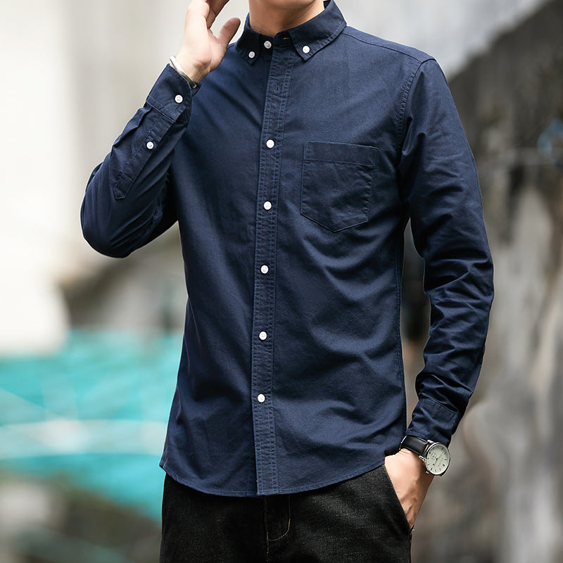 Men's Shirt Men's Long Sleeve Oxford Woven Pure Cotton Free Ironing Slim Four Seasons Business Casual Shirt