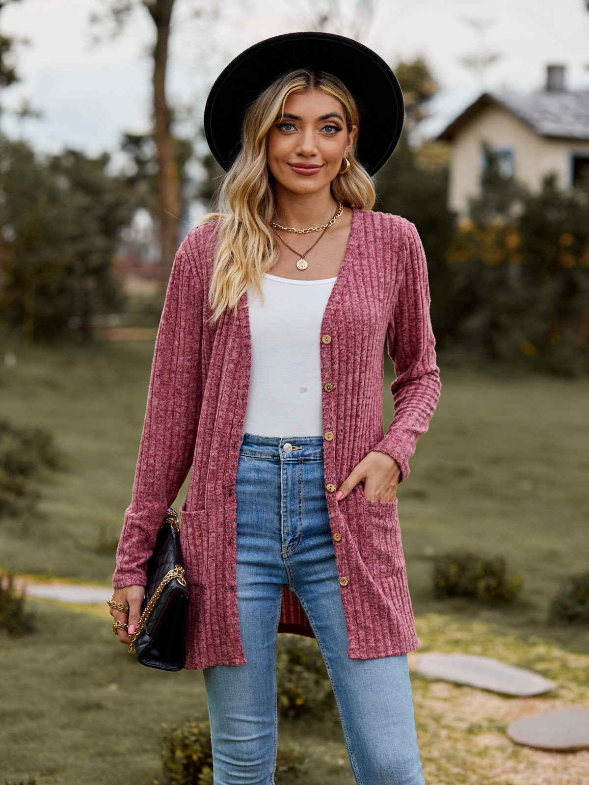 New Fall New Women's Women's Ground Wool Pit Strip Solid Color Long Sleeve Women Cardigan Coat