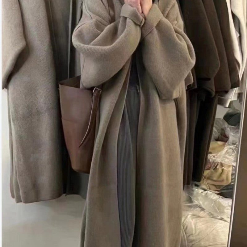 Over The Knee Long Sweater Coat Autumn And Winter Loose And Thick Lazy Wind Gentle Temperament Milk Knit Cardigan Woman