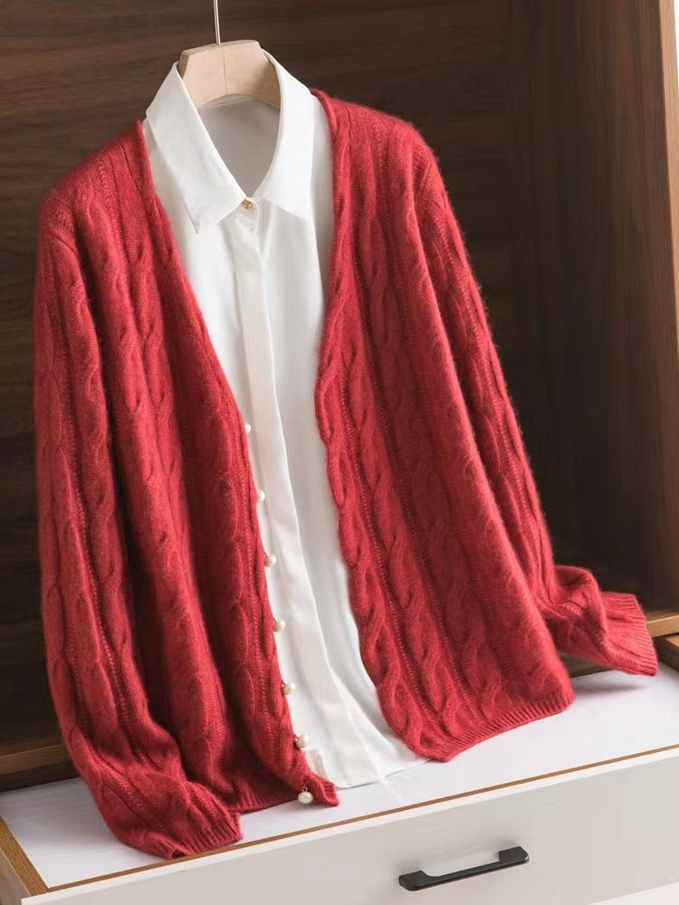 100 Pure Wool Knit Coat Cardigan Collar Loose Twist Autumn/Winter Vintage Cashmere Sweater With Extra Thickness