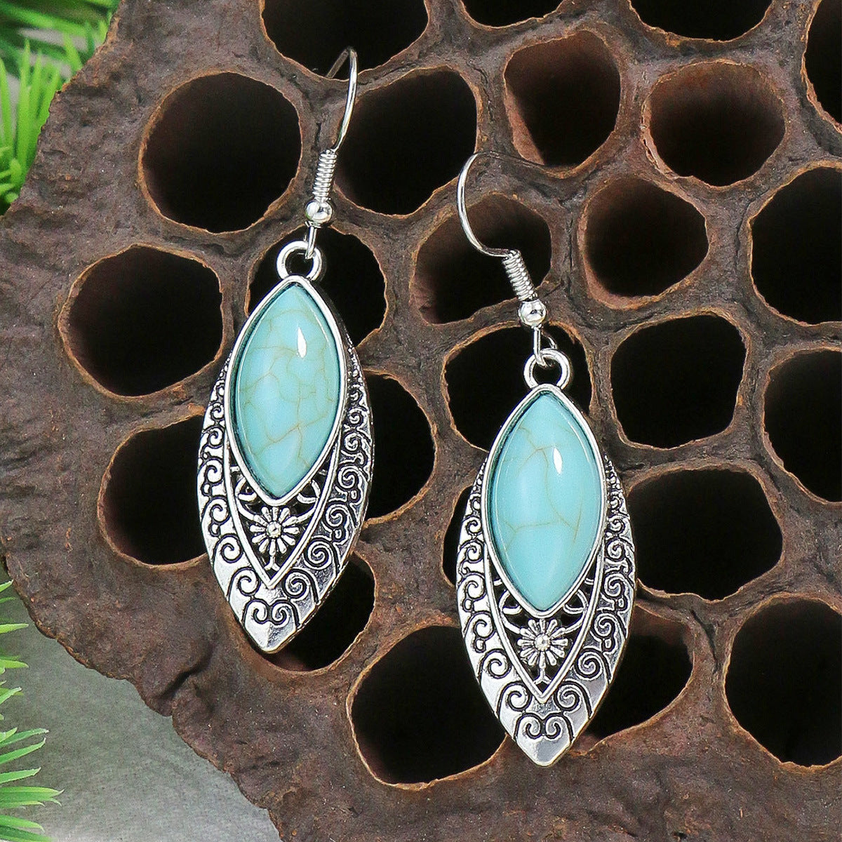 Turquoise Earrings New Bohemian Fringe Earrings Geometric Alloy Retro Style Exaggerated Earrings