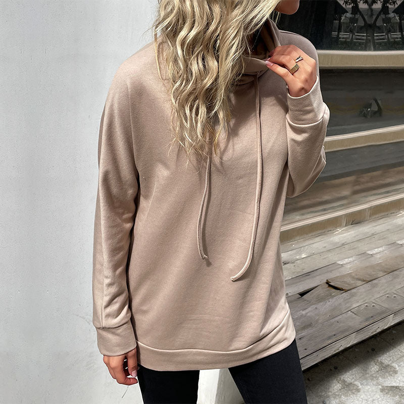 Cozy Pile Collar Hoodie for Women: Autumn & Winter Solid Color Sporty Pullover