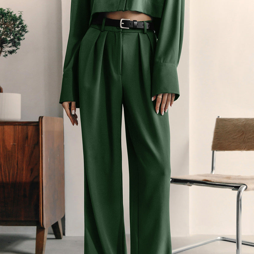 Green Lapel High Waist Leisure Suit New Autumn Fashion Women's Commuter Two-Piece Set