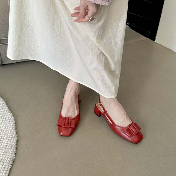 New Thick Heel After Empty Sandals Female Fairy Wind Fashion Bow Square Head Women's Single Shoes