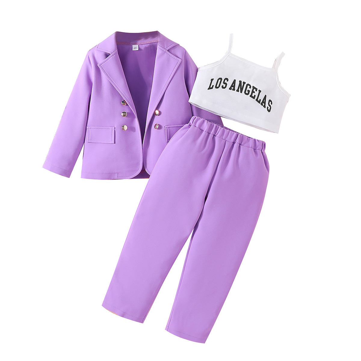 New Girls Spring And Autumn Long-Sleeved Coat + Halter Shirt + Trousers Three-Piece Children's Letter Children's Suit