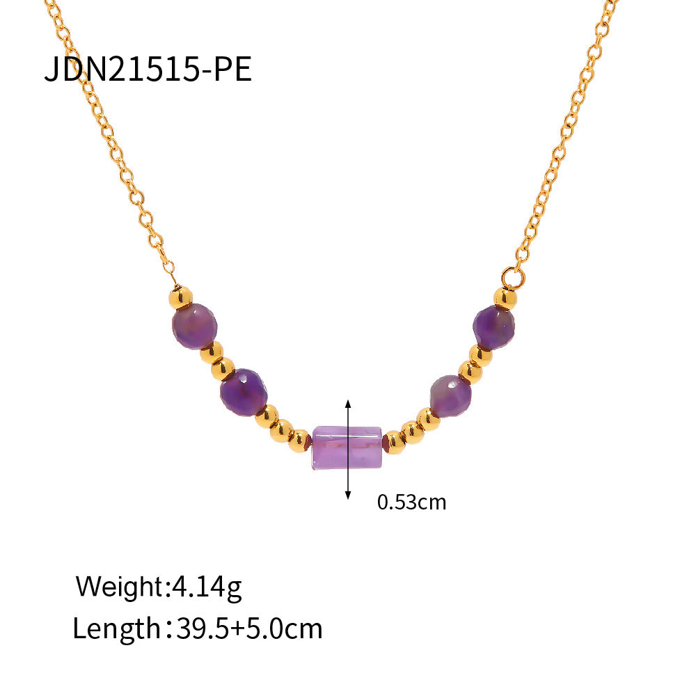 5pcs New Selling 18K Gold-Plated Stainless Steel Necklaces Inlaid With Turquoise Beads Necklace Women's Jewelry