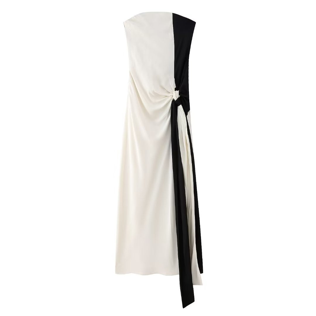 Women's Sexy Long Dress Patchwork Chest Knot Dress