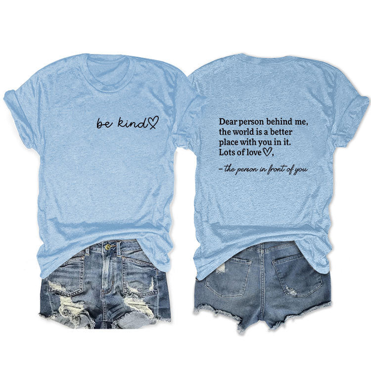 Front And Back Printed Short Sleeve Dear Person Behind Me Loose Fashion T-Shirt