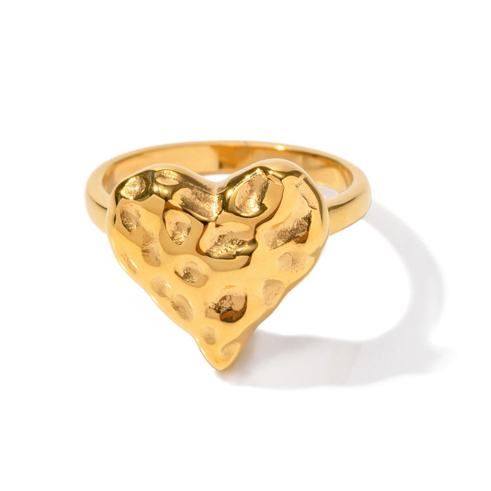 5pcs Ring Women's 18K Gold Stainless Steel/Hammer Lava Heart Ring Does Not Fade Design Ring