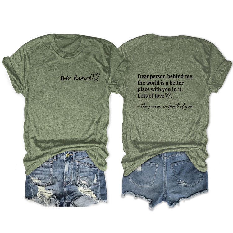 Front And Back Printed Short Sleeve Dear Person Behind Me Loose Fashion T-Shirt