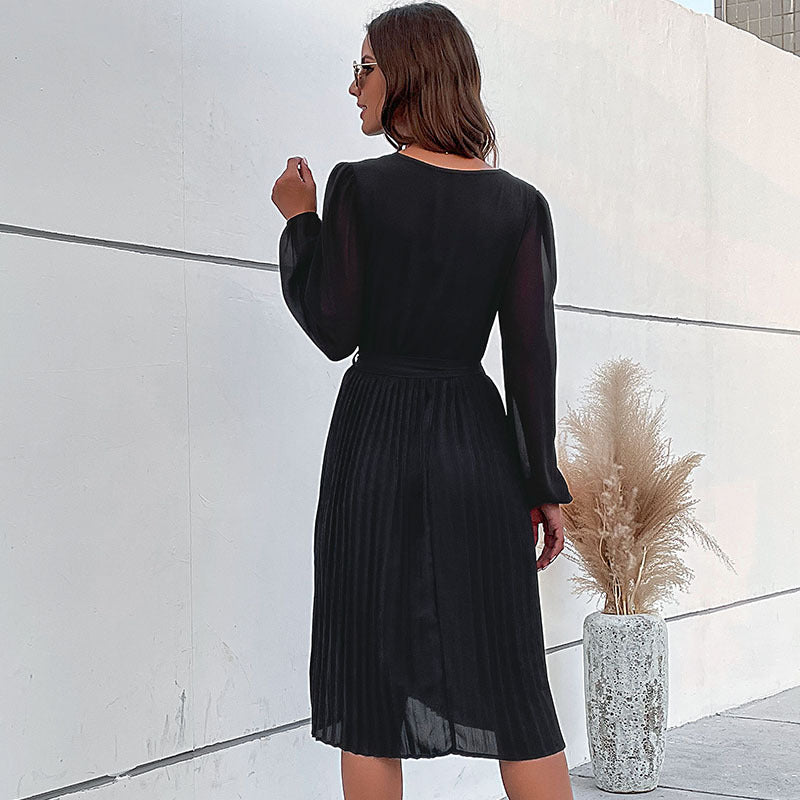 New Autumn And Winter New Skirt High-Grade Solid Color Pleated Dress