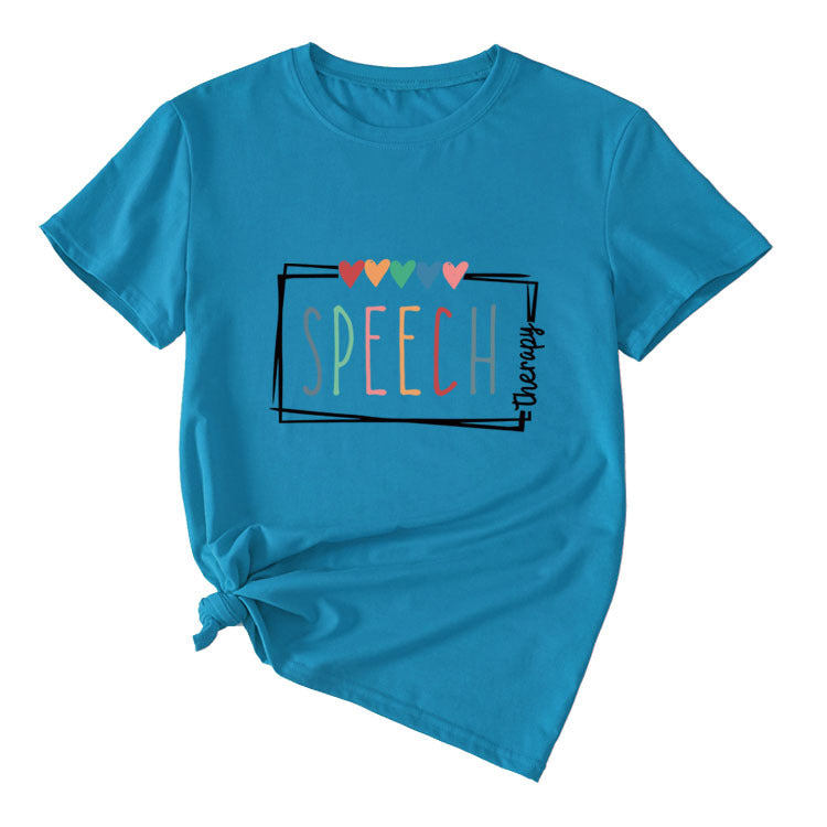 Women's Casual Crew-Neck T-Shirt Speech Therapy Loose Short Sleeves