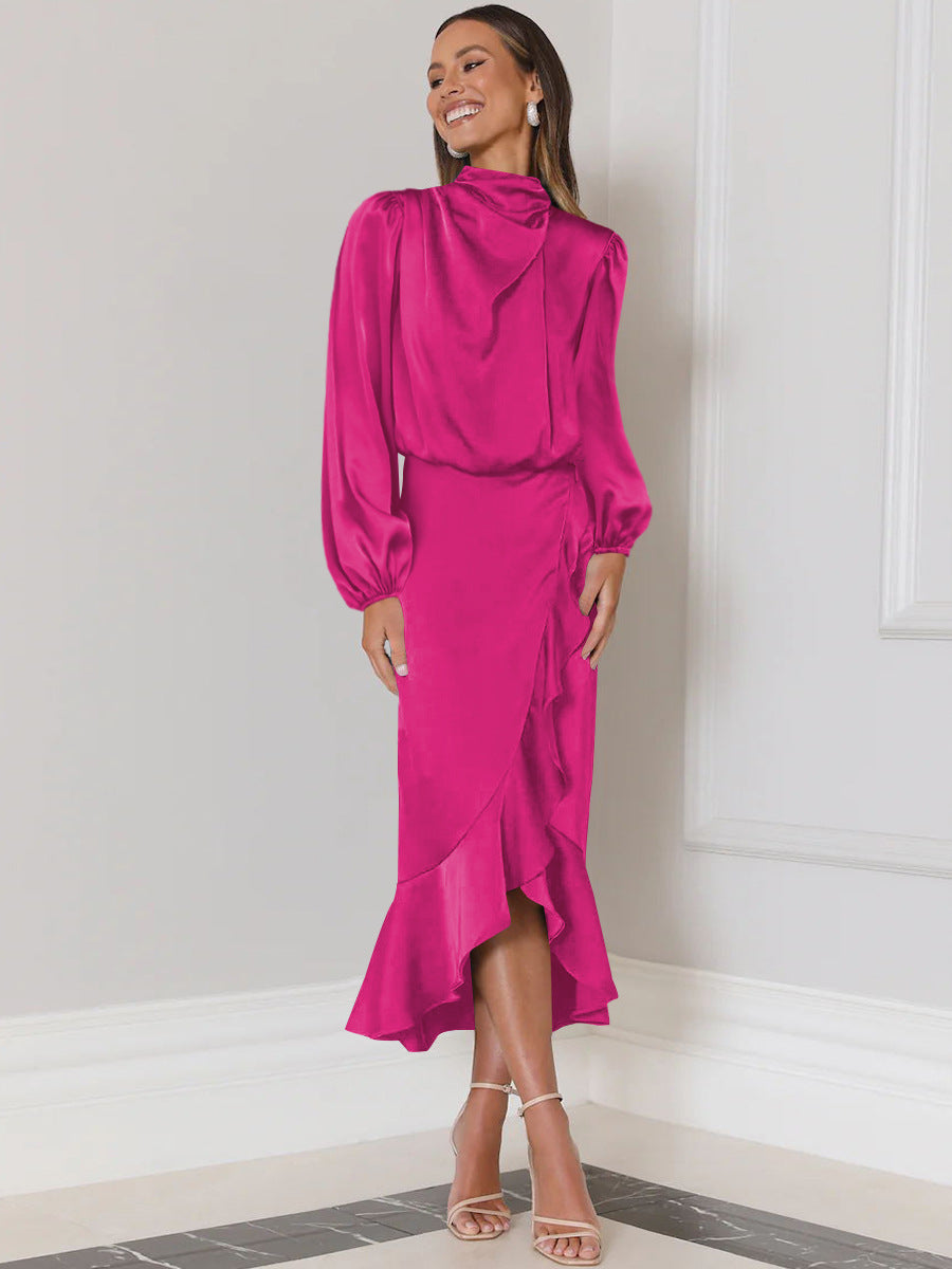 Fishtail Dress High-Grade Satin Long-Sleeved Loose Dress Temperament Elegant Women's Evening Dress