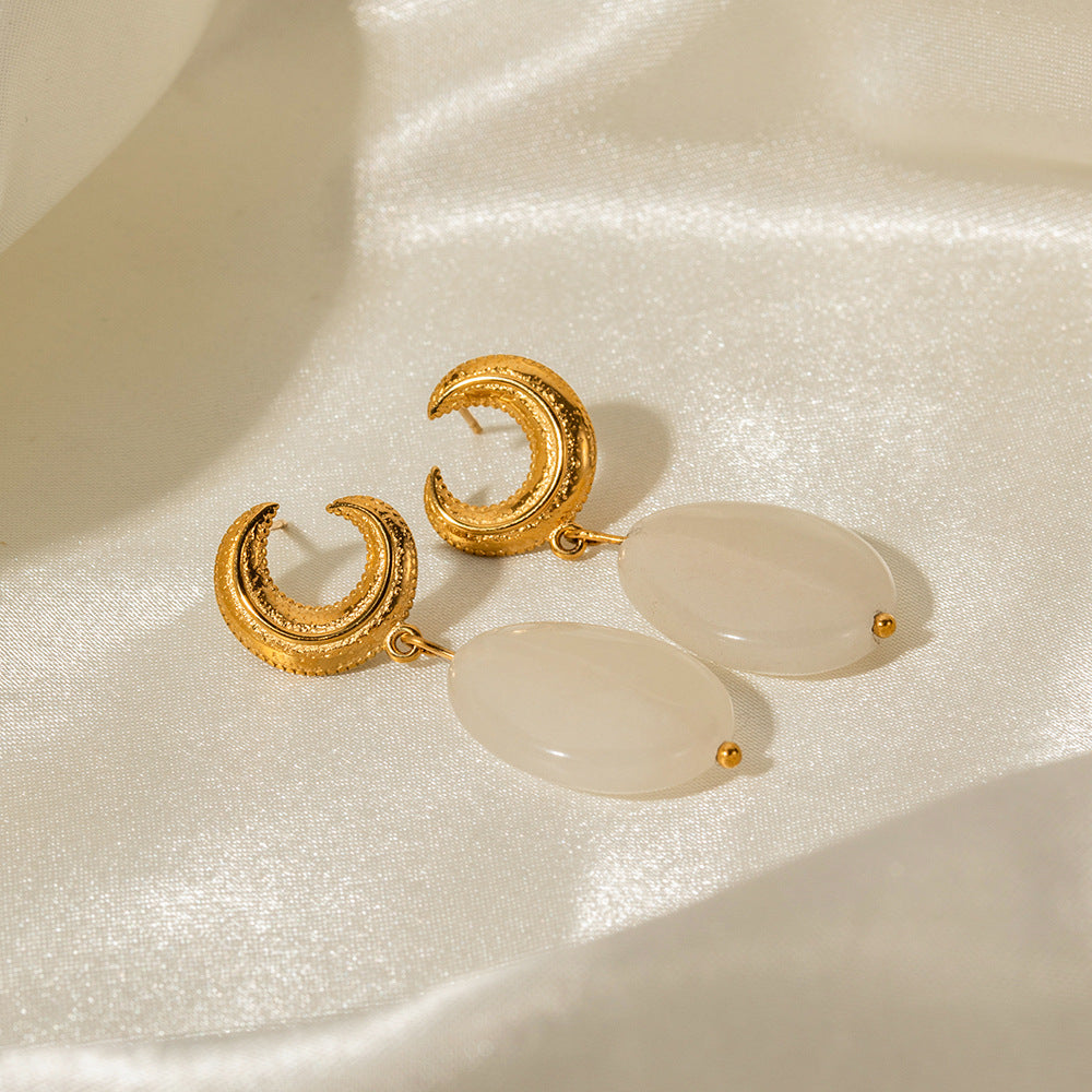 5pcs 18K Gold Stainless Steel Moon Studs Pendant Earrings All Matching Earrings