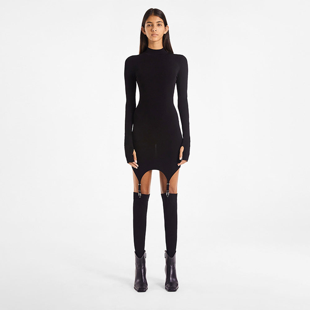 Women's Clothing Autumn And Winter New Fashion Slim Sexy Socks Package Buttock Dress Two-Piece Set A Hair