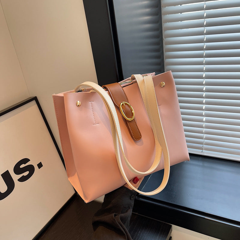 Large Capacity Bag Female New Fashion All-In-One Shoulder Bag Leisure College Students Class Bag Commuting Tote Bag