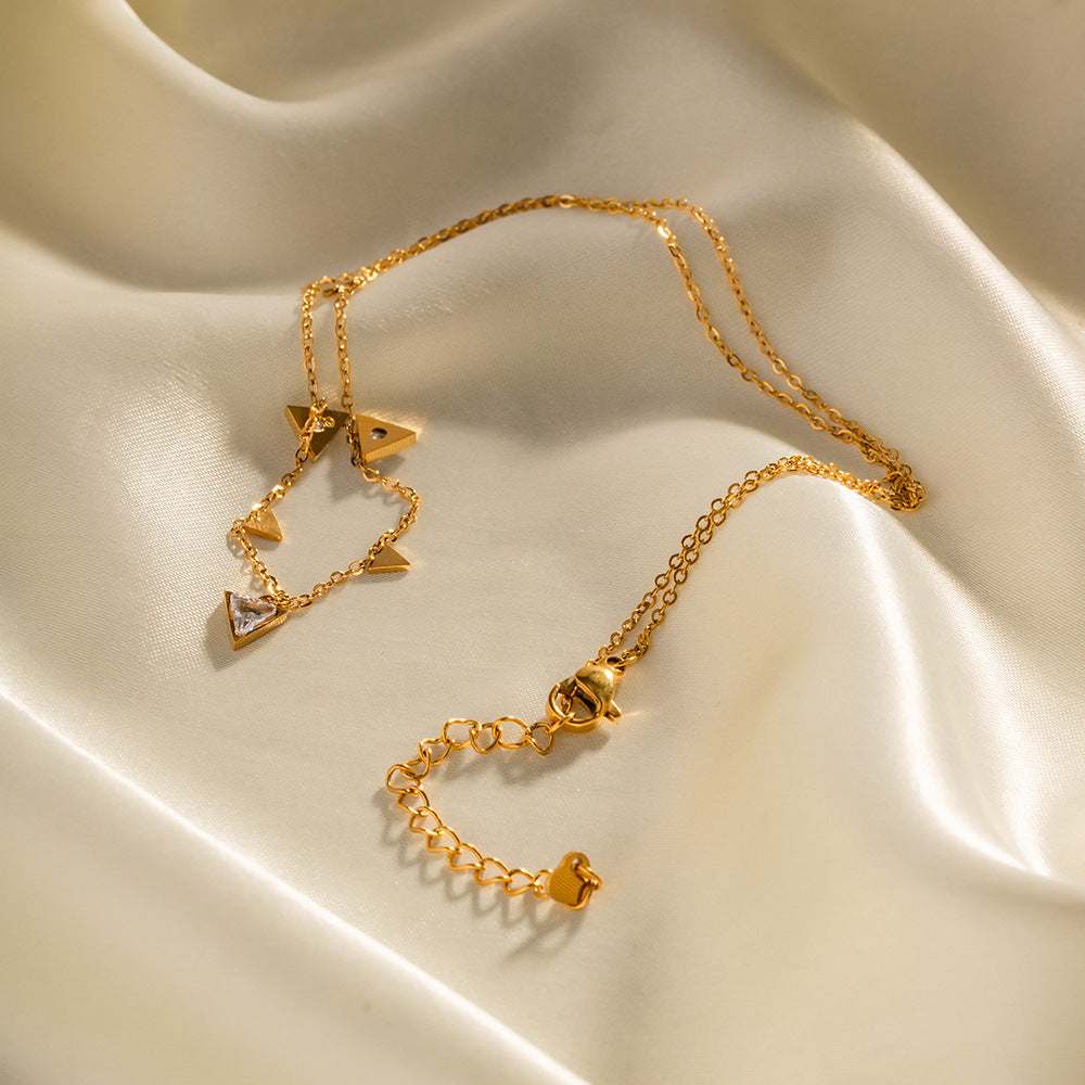 5pcs 18K Gold Stainless Steel Inset White Zircon Cone Geometric Choker Necklace Does Not Fade A Niche Jewelry