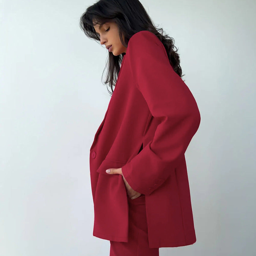 Autumn And Winter New Casual Fashion Suit High-Waisted Straight-Leg Trousers Two-Piece Suit For Women