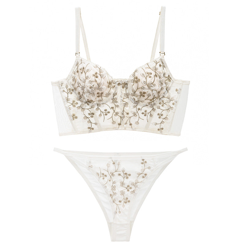 Comfortable Embroidered Lace Fishbone Waistcoat Long Lingerie Set Girls Sexy Lace Bra