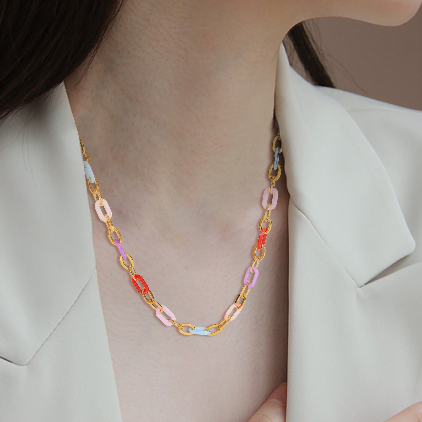 5pcs Fashion Interesting 18K Gold Color O-Chain Stainless Steel Necklace Personality Creative Jewelry Titanium Steel Collar Female