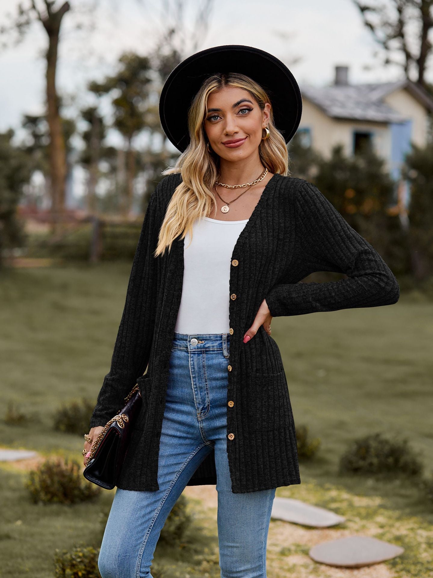 New Fall New Women's Women's Ground Wool Pit Strip Solid Color Long Sleeve Women Cardigan Coat