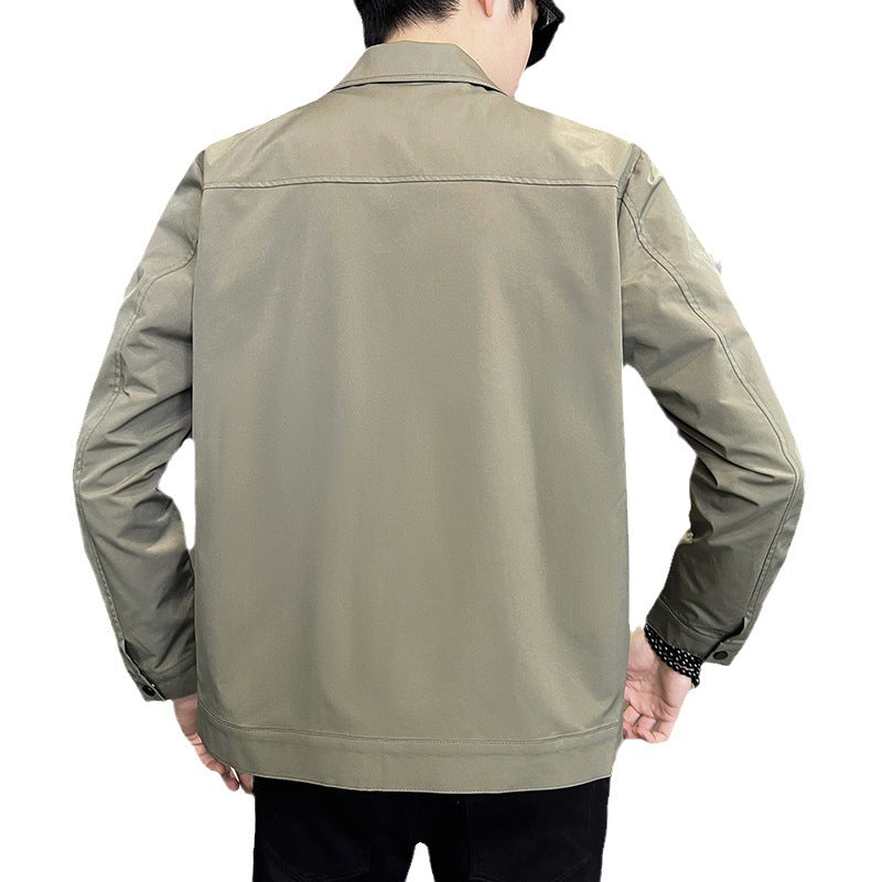 Men's Lapel Jacket Spring And Autumn Trend Slim-Fit Anti-Wrinkle Coat Light Mature Wind Youth Autumn Uniform Gown