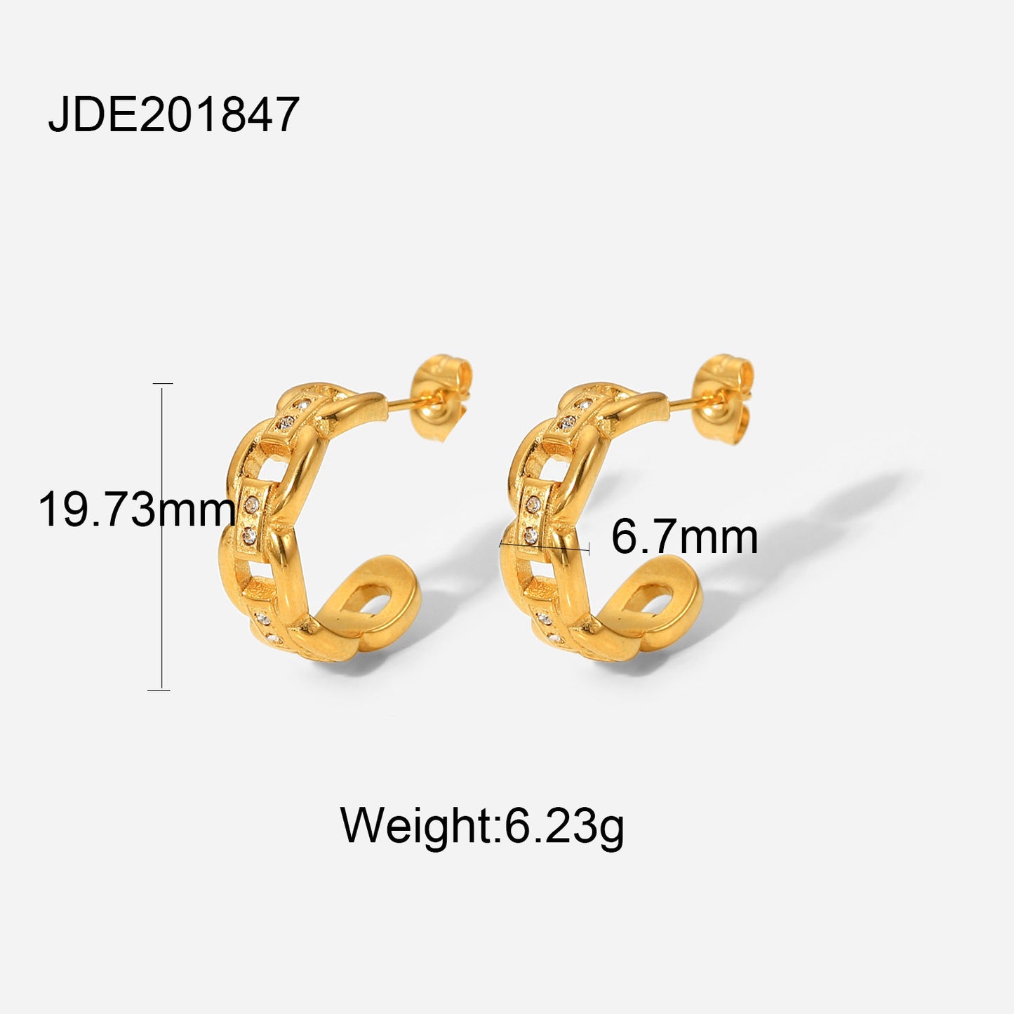 5pcs Earrings 18K Gold Plated Zircon Chain C Ring Stainless Steel Earrings Women's Earrings Jewelry