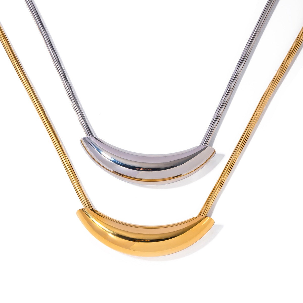 5pcs Hot Titanium Steel Pendant With 16K Gold Stainless Steel Curved Curved Pipe Pendant Necklace