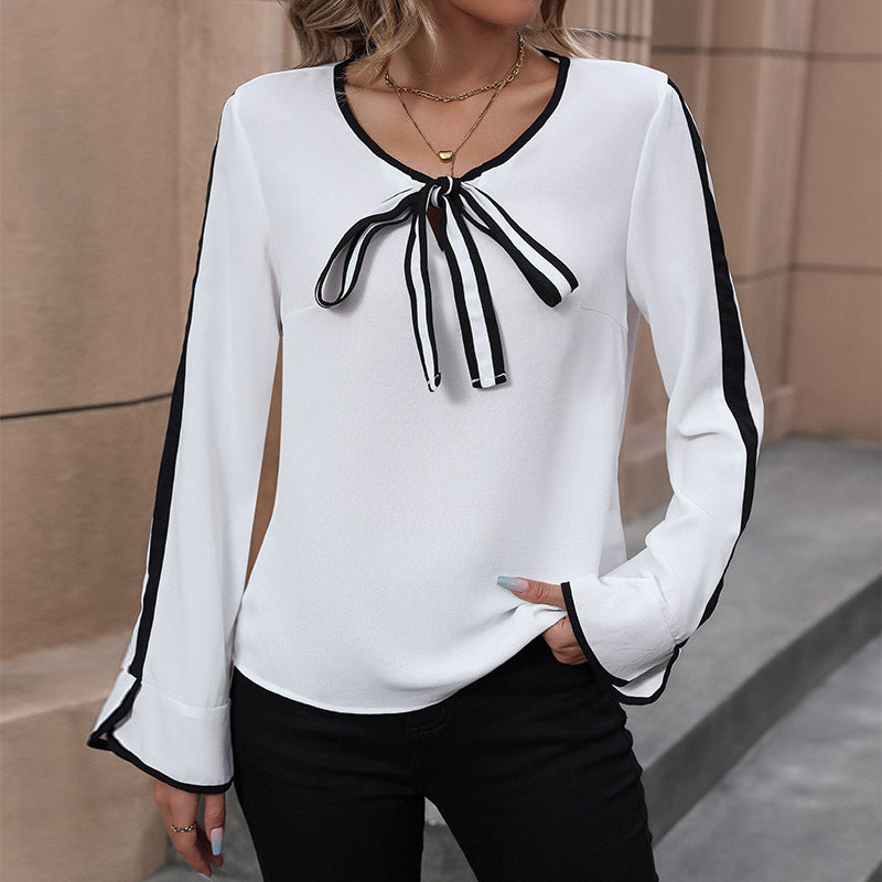 Spring And Autumn Women's Blouse Tied Bow Shirt Long Sleeve Color Shirt