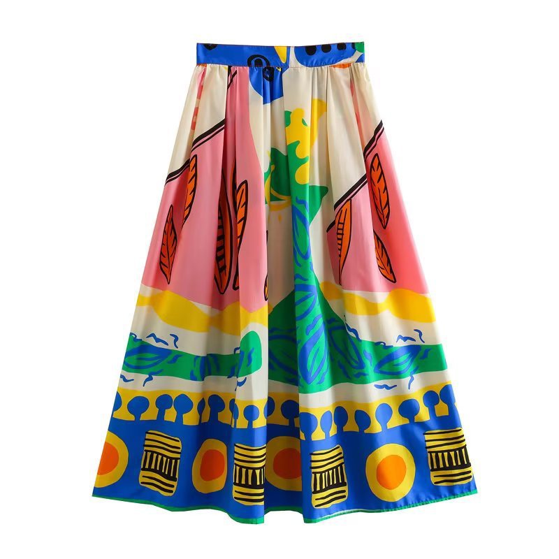 Spring New Women's Style Halter Print Vest + High Waist Print Skirt Suit