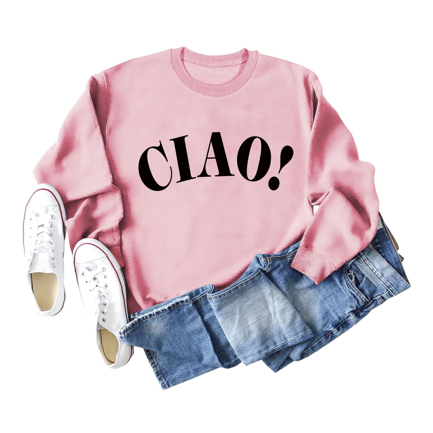 New Long-Sleeved Blouse Ciao Simple Letter Round Neck Sweater Loose Undershirt Women