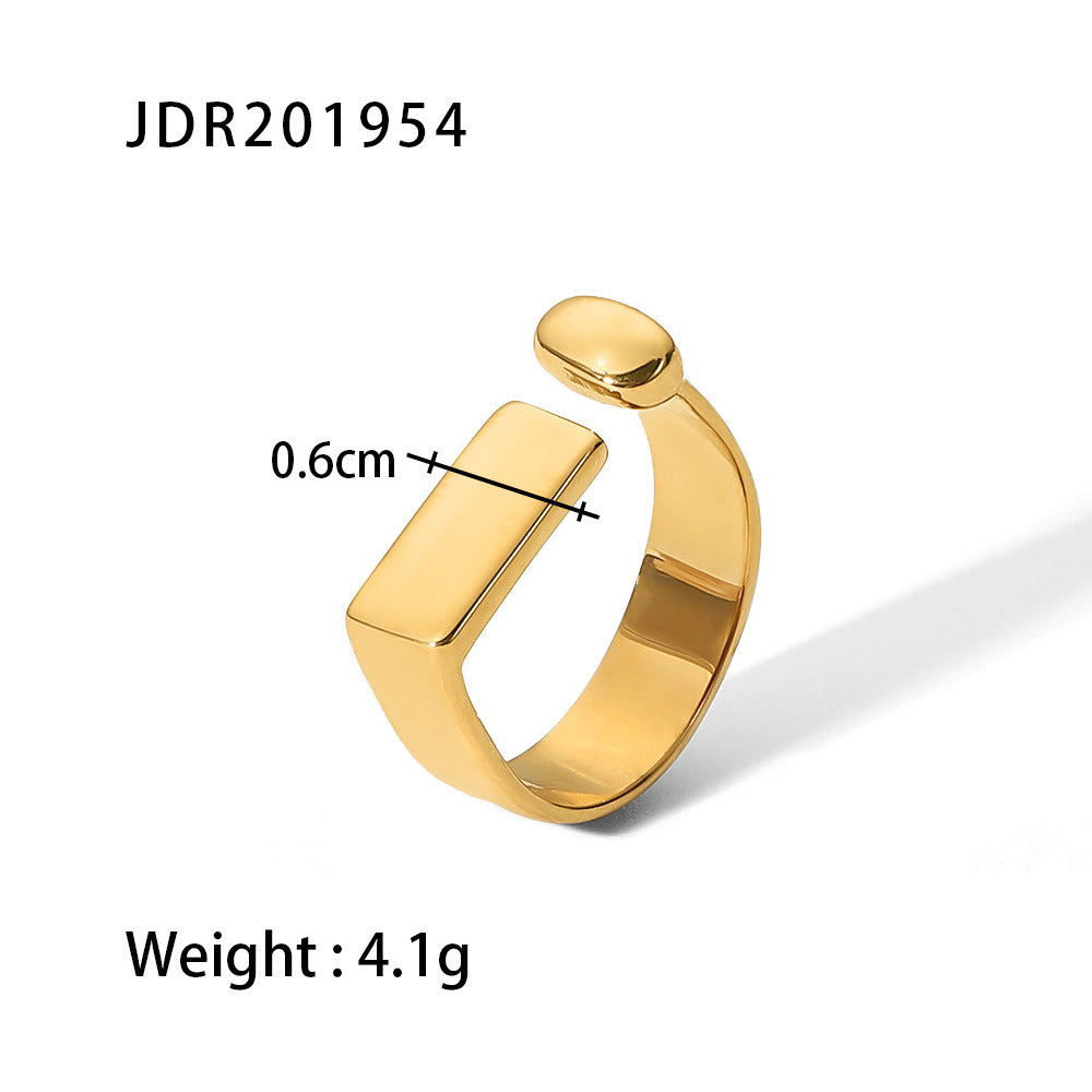5pcs Stainless Steel Open Exclamation Point Women's 18-Karat Gold Ring Square Design Fashion Everything Popular Finger Ring