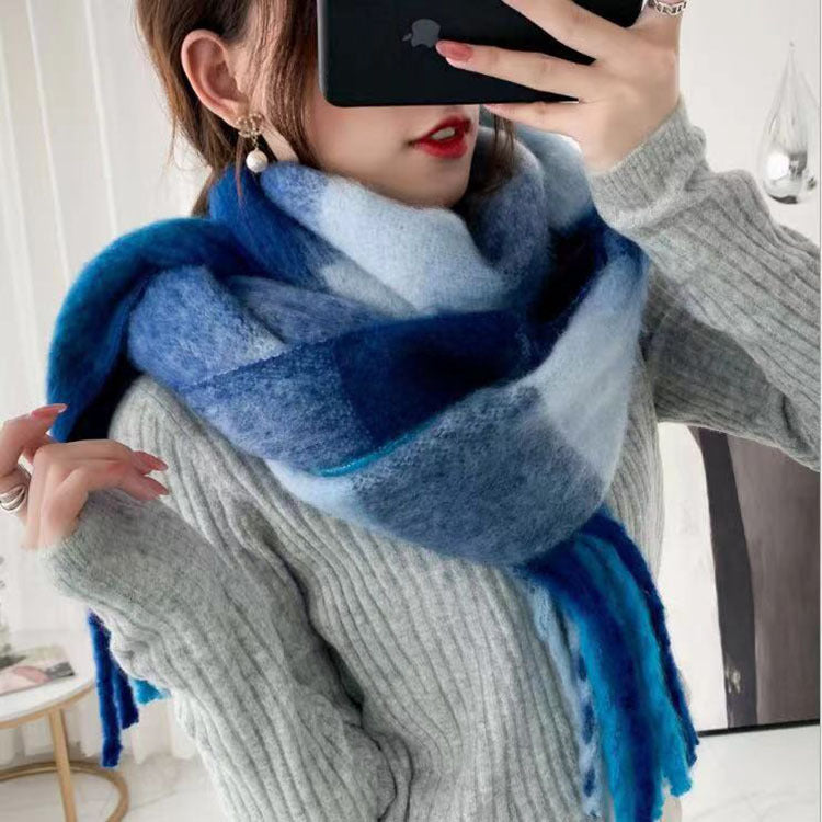 Girdle Female Autumn And Winter New Imitation Cashmere Scarf Female Rainbow Plaid Fringe Version Style Cape Knitted Outside