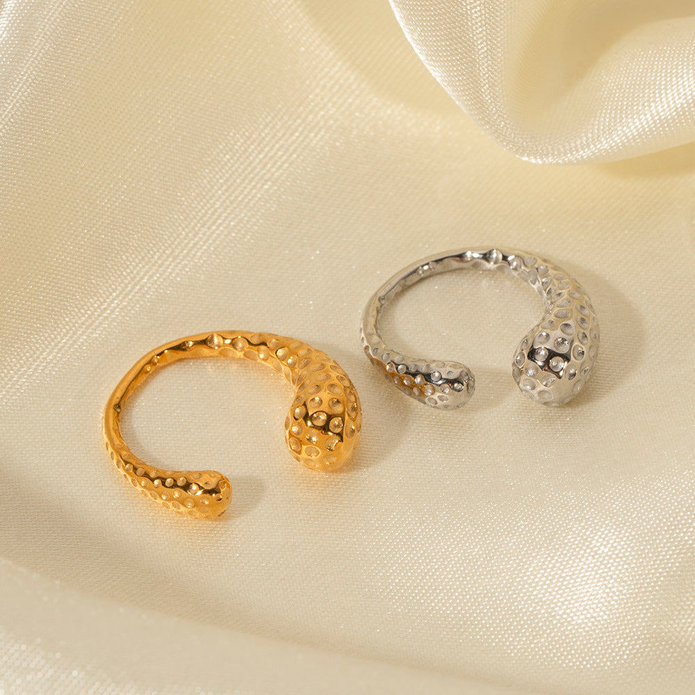 5pcs Titanium Steel Ring 18K Gold Stainless Steel Hammer Pattern Asymmetrical Open Ring Fashion Ring