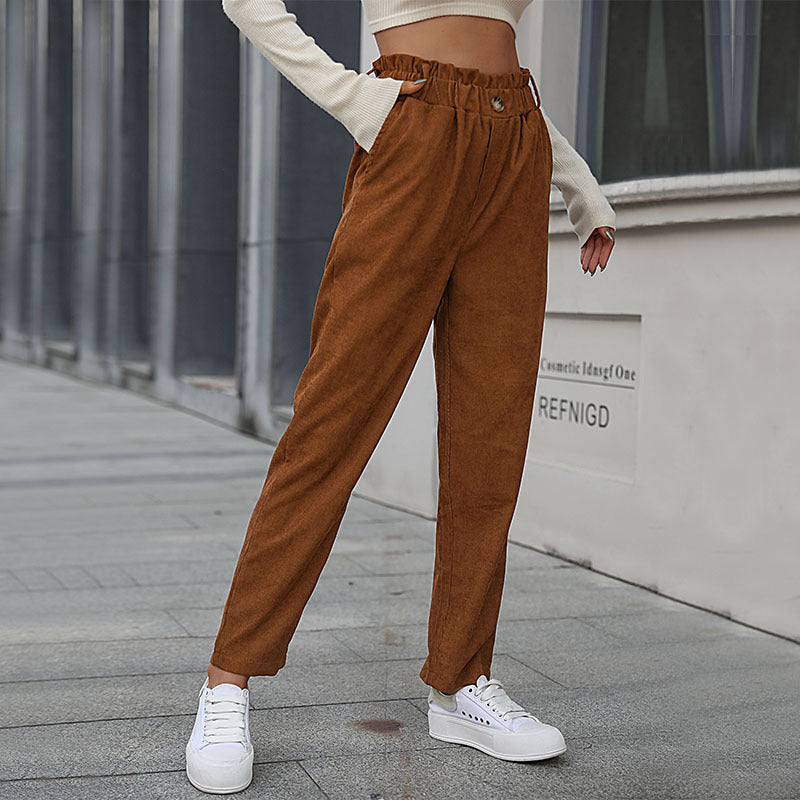 Fashion Women's Autumn New Casual Solid Color Corduroy Pants