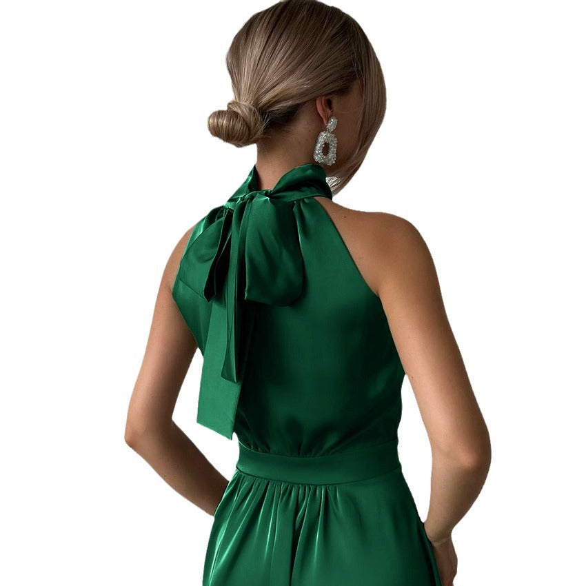 Satin Halter Dress Temperament Christmas Green Dress Dress For Women