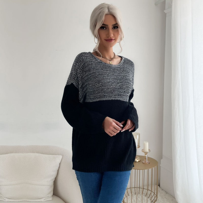 Fashion Women's Long Sleeve Color Matching Sweater Slim Autumn Winter Girl