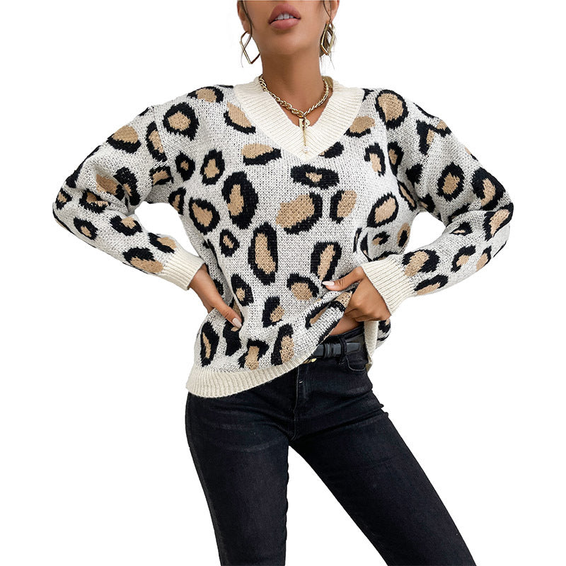 Stylish Leopard Print Knitted Pullover: Women's Autumn & Winter Fashion Sweater