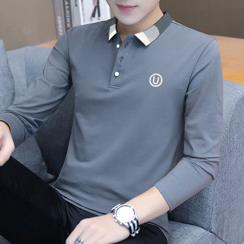 Autumn Cotton Men's Long Sleeve T-Shirt Men's Polo Shirt Casual Lapel Business Men's Clothing Base Shirt
